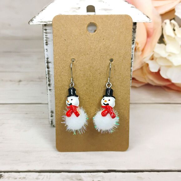 New Christmas/Holiday Fuzzy Snowman Earrings 3-D Fun Xmas Jewelry - Picture 1 of 1
